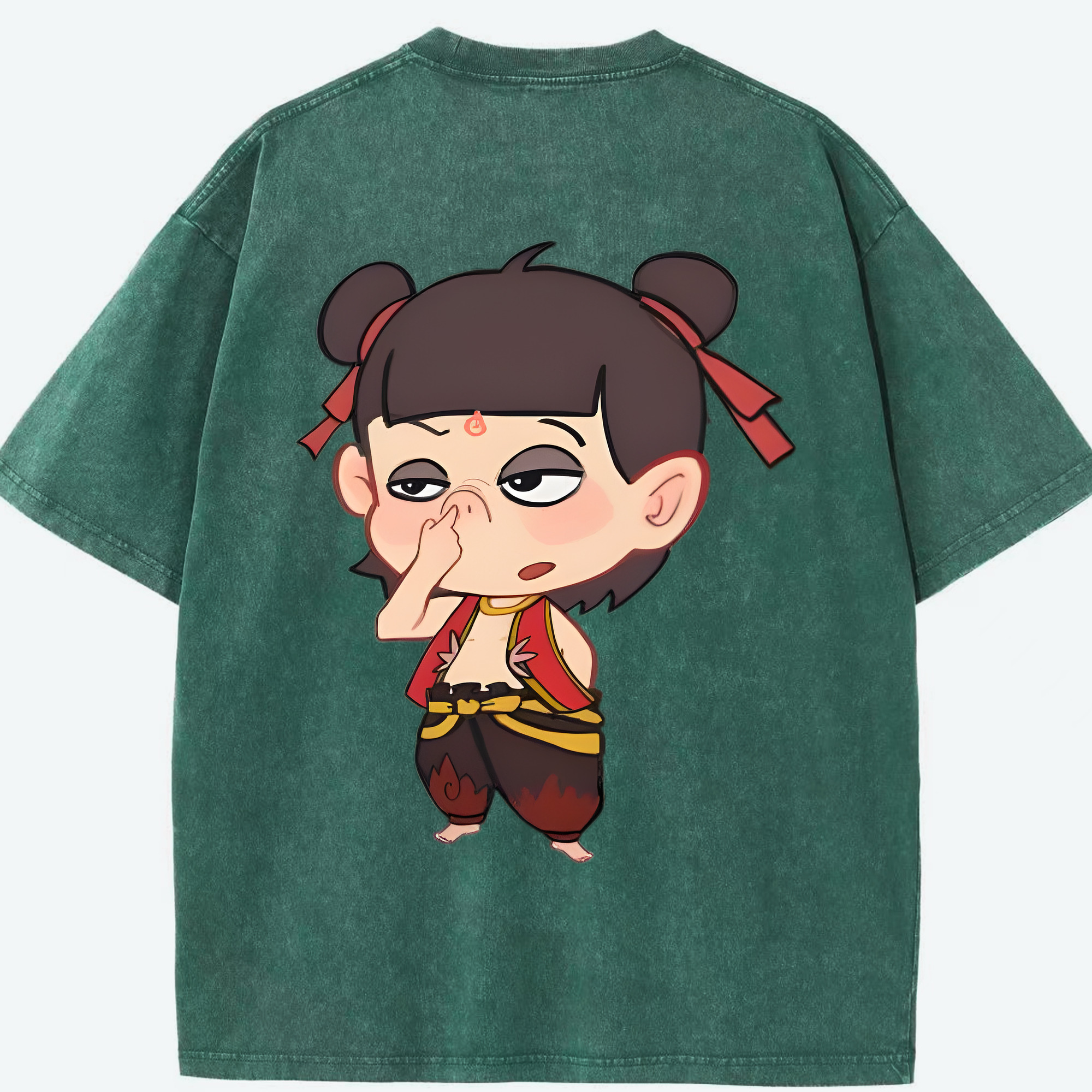 （画像用） Ne Zha 2 ナタ 魔童の大暴れ 綿100% ヴィンテージ風 半袖Tシャツ（背面プリント）